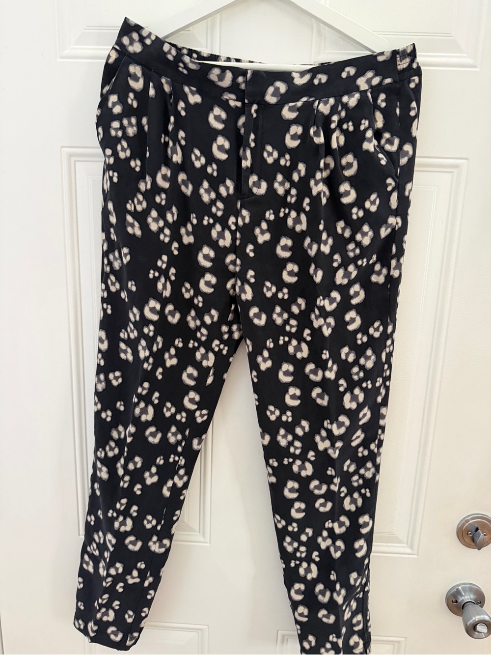 Rebecca Taylor Black and Cream Leopard-Print pleated 100% silk pants